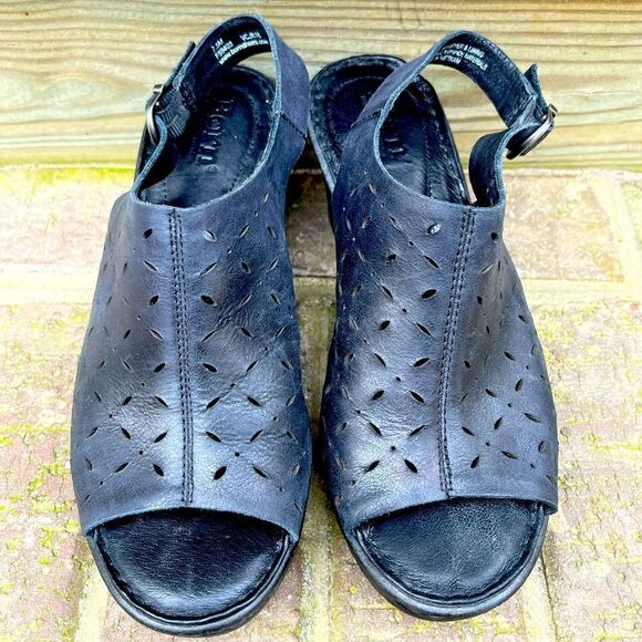 Born Black Leather Perforated Open Toe Sling Back Mule 7.5 - Picture 2 of 7